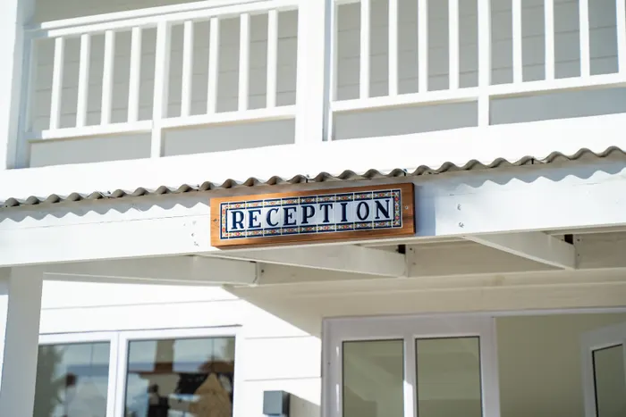 Entrance courtyard at the Barra Cabanas beach house complex