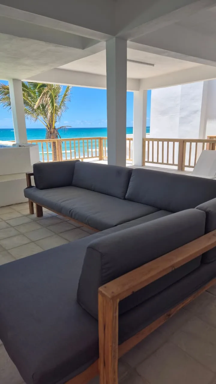 Covered lounge area with panoramic ocean views